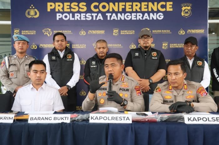 Foto: konferensi pers ungkap kasus pembunuhan tukang cilok di Cikupa, di Mapolresta Tangerang | Dok. Istimewa